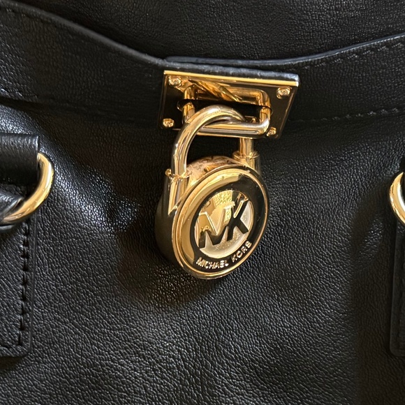 Michael Kors Lock Black/Gold Hardware Leather Satchel Shoulder Bag - Picture 7 of 11